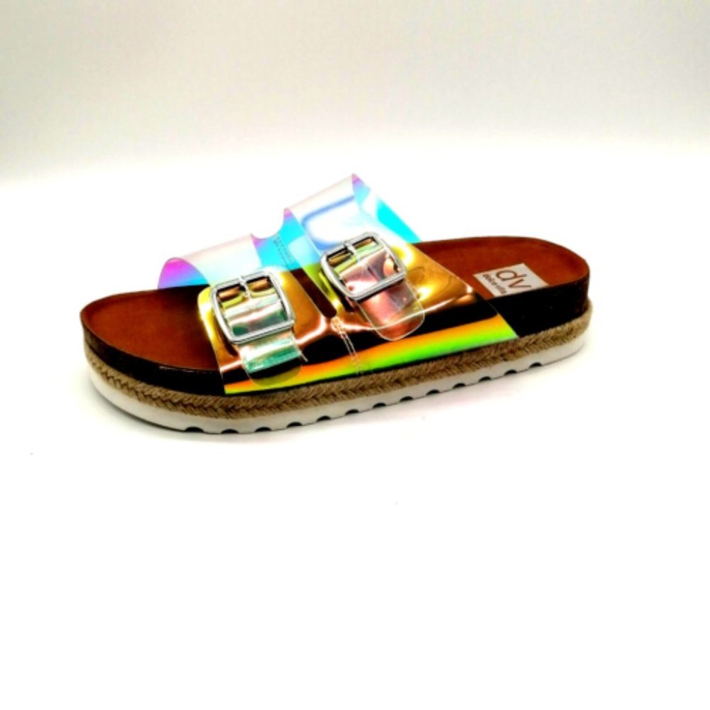 Dolce Vita Womens Curry Slide Sandals Iridescent Double Strap Buckles 8.5 NEW